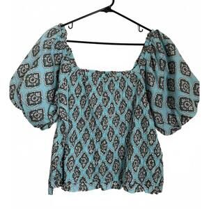 NEW Maurices Peasant Top Blouse Size XL Extra Large Blue BOHO Smocked Summer